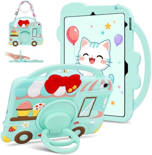 for iPad 10th Generation Case 10.9 inch 2022 for iPad A16 11th Generation Case 2025 with 3D Dessert Ice-Cream Cart Design Shoulder Strap with 360 & 180 Degree Kickstand Shockproof Protective Cover