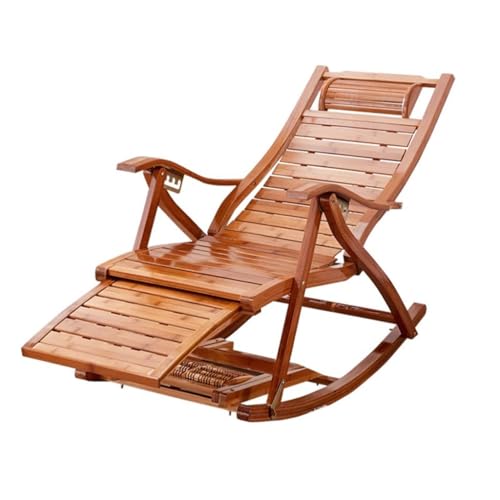 Mecedora plegable de bambú para patio con reposabrazos y mesa de almohada para pies, silla de madera para adultos y personas mayores, asiento relajante al aire libre
