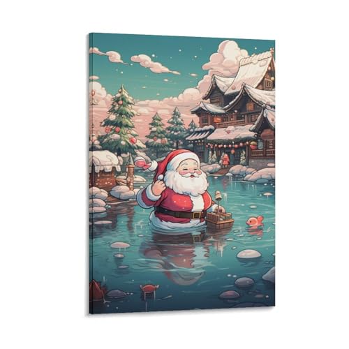 Père Noël au style anime toile murale 30x45cm pour décoration intérieure