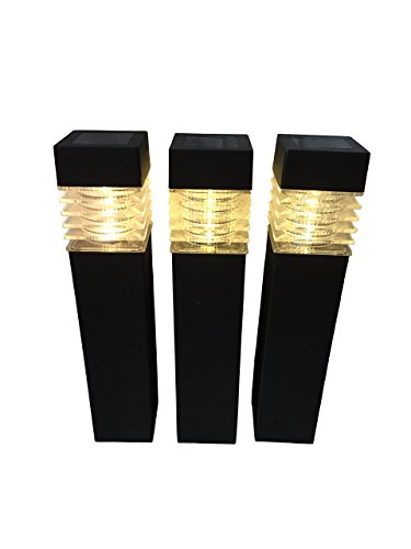 Sogrand Solar Square Bollard Pathway Decoration Garden Stake Light with White Led, Set of 3