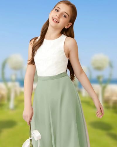 Tulle Junior Bridesmaid Dresses for Teen Girls Lace Flower Girl Dresses for Wedding Sleeveless Girls Formal Dress2