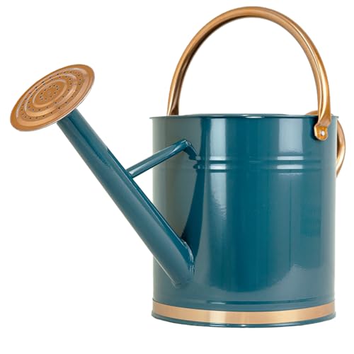 Woodside 9L Metal Watering Can Teal Large Garden Watering Can with Long Spout & Detachable Rose