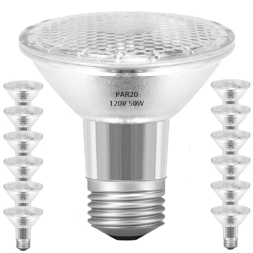 Par20 Halogen Floodlight Bulb 120V 50W, Par20 Flood Bulb 50 Watt 120V, 12 Pack Dimmable Reflector Par20/FL25 Halogen Bulb Warm White 2800K E26 Base for Recessed Can 4-in,Hood Range Light Bulbs