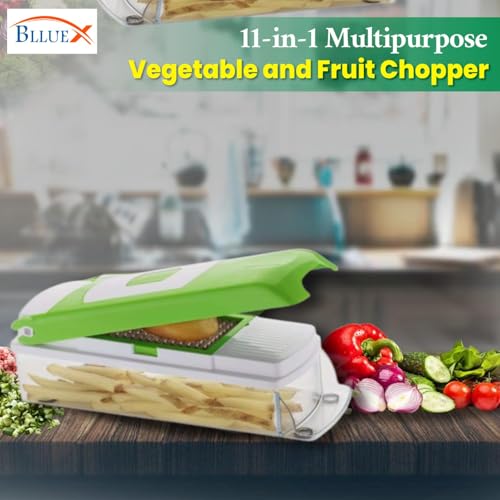 Image of Multipurpose Chopper, Fruits & Vegetable Cutters, Grater Peeler Chipser, Unbreakable Food Grade Body, Easy Push to Clean Button Slicer Dicer, Chopper for Kitchen (Light Green 11 in 1)