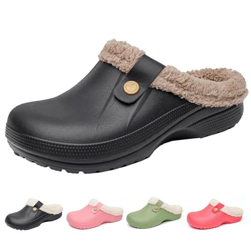 Fur Lined Clogs for Women Slip on Faux Fur Fluffy Plush Indoor Outdoor Slippers Memory Foam Pillow Slippers Warm Winter Shoes Waterproof Mules Fuzzy Sherpa Slipper