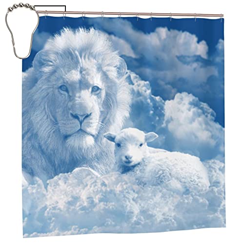 Rideau de douche lion sur les nuages Psvod pour une salle de bain poétique