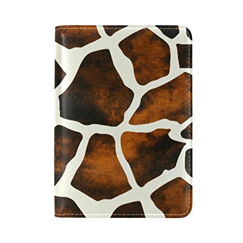 Giraffe Skin Animal Texture Genuine Leather Travel Passport Covers, Microfiber Leather Travel Wallet Holder Case Protector for Women and Men