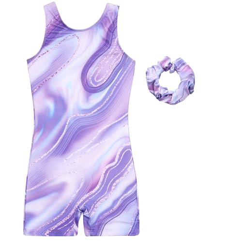 Image of MODAFANS Leotards for Girls Gymnastics with Shorts Dance unitards Tumbling Biketards with Hair Scrunchie for3-13T