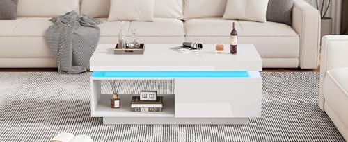 Mesa de centro minimalista alto brillo lacado y luces LED integradas 6