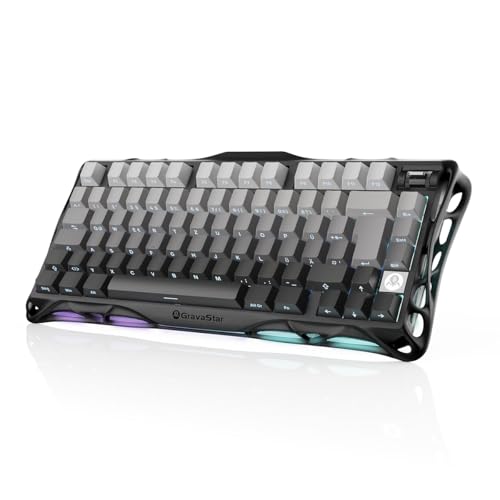 GravaStar Mercury K1 75% Mechanische Gaming Tastatur, QWERTZ Layout (DE), Magnesiumlegierung Exoskelett, Tri-Mode (2.4G/BT/USB-C), Hot Swap, Gasket Mount, RGB - Farbverlauf Schwarz 1
