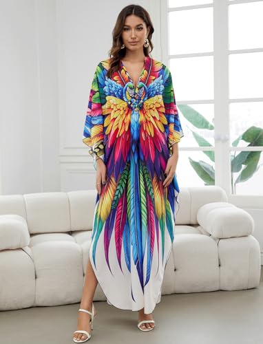 Image of KECVOT Kaftan Dresses for Women Plus Size Batwing Sleeve Caftans Long Bathing Suit Cover Up Maxi Beach Dress Loungewear