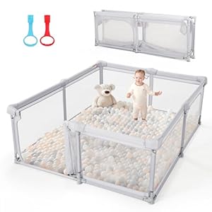 Baby Playpen,79″x59″ Foldable Playpen for Babies and Toddlers with Gate,Large Play Pen with Zipper Door,Baby Play Pen Play Area(Light Grey)