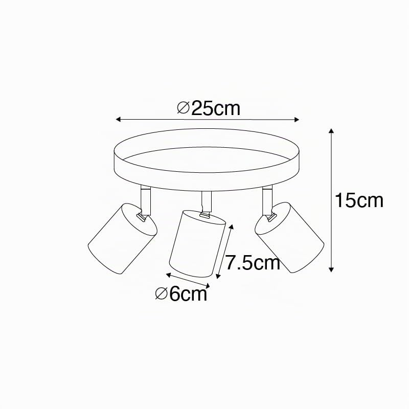 Qazqa Verstellbarer Deckenstrahler, Deckenspot - Java - Gold, max. 35W, Geeignet für LED, 25cm, Rund, 3-flammig, Ideal als Küche lampe und Wohnzimmerlampe