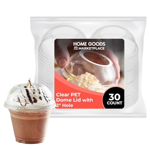 Clear Dome Lids with 2-Inch Hole (30 Pack) – Fits 4 inch Cups – Durable PET Plastic, Spill-Resistant, Ideal for Beverages, Bubble Tea, Smoothies, Iced Coffee, and Desserts (cups not included)