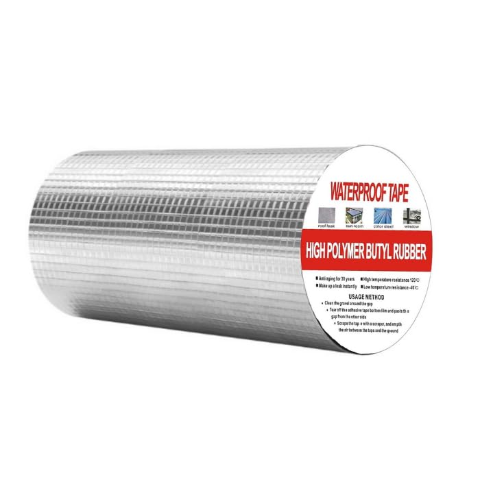 Image of Waterproof Tape Aluminium Rubber Tape Pipe Leakage Roof Water Leakage Solution Aluminum Adhesive Tape Waterproof Adhesive Tape Sealing Butyl Rubber Tape (8 INCH -1)