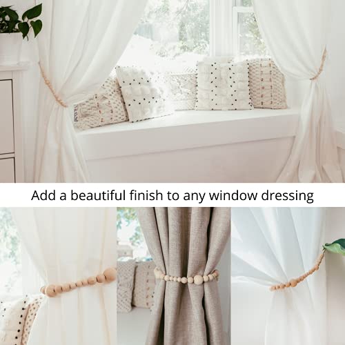 Sageinthyme Set Of 2 Wood Bead Curtain Tie Back Holders Beaded Boho Farmhouse Window Treatment Tieback Holder Natural Wooden Decorative Drapery Tie Back Cords Curtains Holdbacks Pull Backs (24 Inches) #TOP2