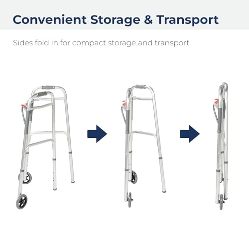 Drive Medical 10210-1 2-Button Folding Walker With Wheels, Rolling Walker, Front Wheel Walker, Lightweight Walkers For Seniors And Adults Weighing Up To 350 Pounds thumb #5