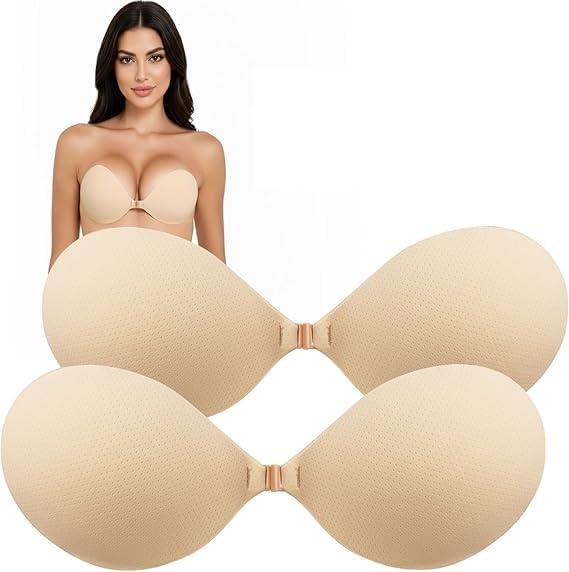 zaswi Sticky Push Up Bra, Invisible Adhesive Strapless Bra for Backless Outfits, Nude, 2 Pairs-picture-31