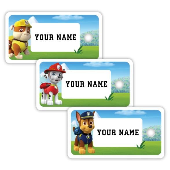 Oliver's Labels PAW Patrol™ Mini Bag Tags - 3 Custom Printed Personalized Luggage and Bag Tags for Backpacks, Travel Bags & Sports Equipment - Durable