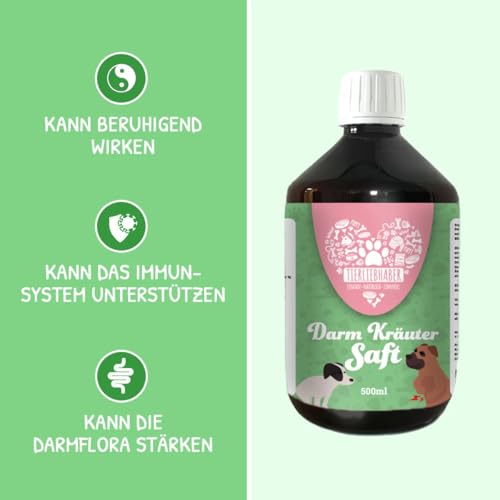 Darmkräuter Saft für Hunde 500ml – 100% natürliche Kräutermischung aus Anis, Fenchel, Kamille & mehr – Beruhigt Magen-Darm-Probleme wie Blähungen und Bauchweh – Für eine gesunde Verdauung