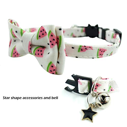 Image of Bow Tie Kitten Collar with Bell and Accessories, Printing Breakaway Cat Collar for Kitty 10 Colors Adjustable 7.5-11in (Watermelon)