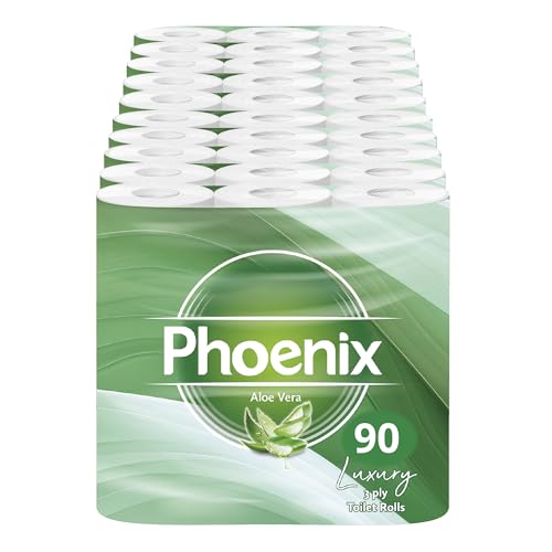 Phoenix Toilet Rolls – 90 Pack | 3 Ply Aloe Vera Scented Toilet Paper | Bulk Buy, Soft, Quilted, Sustainably Sourced, Eco- Friendly Luxury Bathroom Tissue