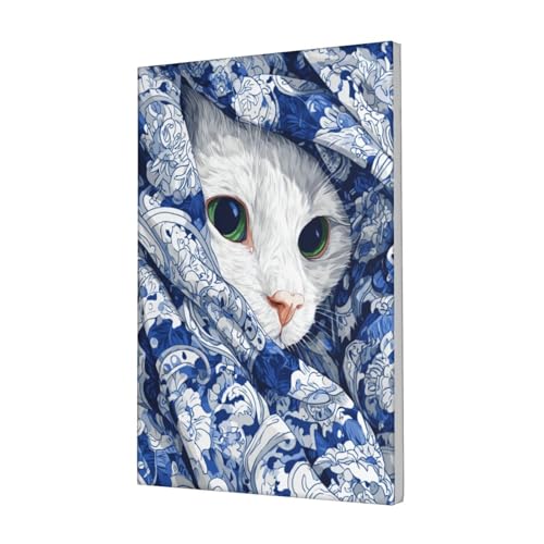 Cuadro de gato blanco con ojos verdes en lienzo de 30x45 cm para sala de estar