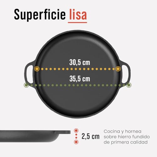 Miniatura 2 de Chef Pomodoro Sartén Hierro Fundido Para Pizza 30,5 Cm - Pizza Pan Con Asas - Plancha Hierro Fundido Redonda, Comal Para Tortillas, Parrilla, Horno, Quemadores Gas, Barbacoa Y Camping