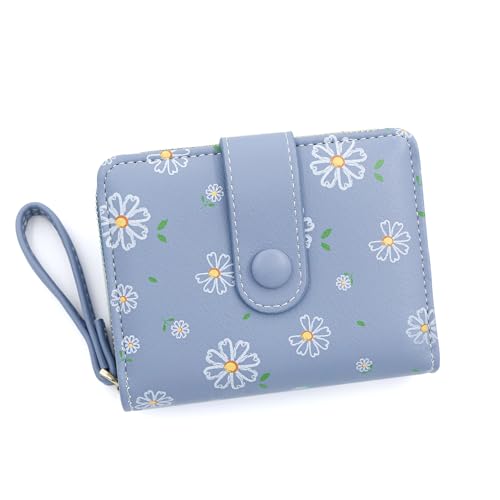 LZSXDWXY Damen-Geldbörse, modisch, niedliches Gänseblümchen-Motiv, mit Reißverschluss außen, Münzgeldbörse, Bifold Bill Wallet mit Kreditkartenfach, Ausweisfenster