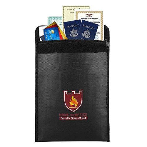 Preisvergleich Produktbild Feuerfeste Dokumententasche, wasserdichte Dokumententasche für Bargeld, Pass, Schmuck und Andere Wertsachen - Nichtjuckende Aluminiumfolie Beschichtet und Klettverschluss, Schwarz (38 * 28cm)