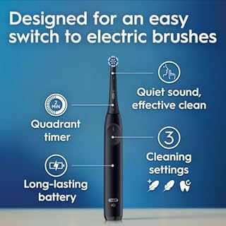 Oral-B iO Simple Clean Rechargeable Electric Powered Toothbrush, Night Black with 1 Gentle Care Brush Head and 1 Black Travel Case - Automatic Pressure Sensor to Protect Gums - 3 Modes - 2 Min Timer