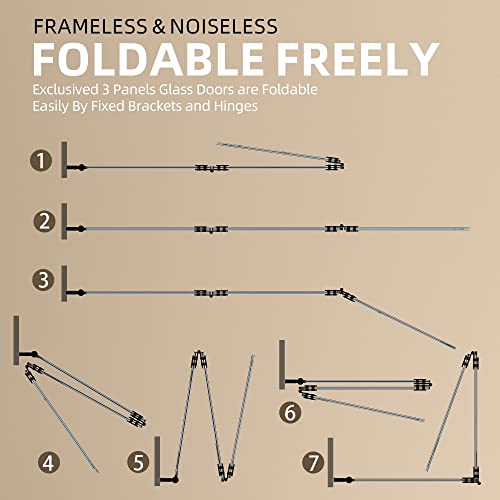 Getpro Bathtub Shower Door Frameless Foldable Hinged Tub Shower Door With Tempered Glass Polished Chrome Size 51.2" W X 59" H #TOP4