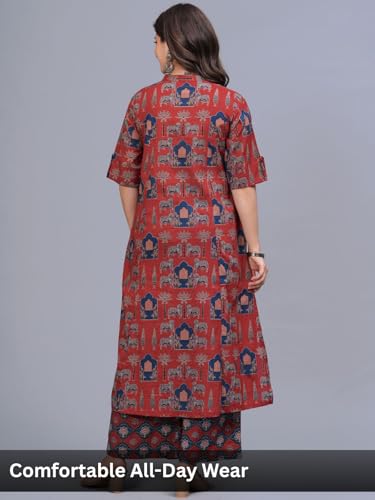 Image of Leriya Fashion Women Printed Kurta Set with Palazzo Pants | Straight Kurta with 3 /4 Sleeves | Ethnic Jaipuri Kurtis Palazzo Set for Women | Kurti for Daily Office & Casual