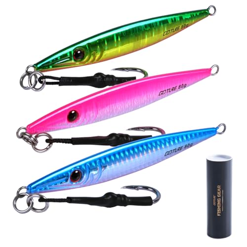 Goture Fishing Jig 80-200g with Assist Hook, Vetical Jig Saltwater, Speed Fast Jigging Spoon Lure with Storage Tube, Deep Sea Fishing Lures for Tuna, Kingfish, Bluefin, Yellowfin, Snappers, Salmon