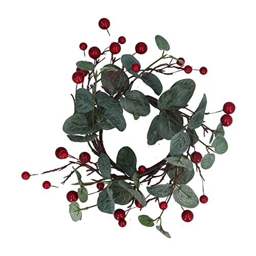 Gisela Graham Eucalyptus Red Berry Candle Ring for 7.5cm Pillar Candle