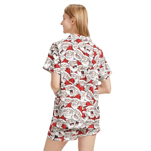Image of Funny Pajamas for Women Set Print Satin Loungewear Pjs Short Sleeve Button Down Top and Shorts Sets Sleepwear XS-3XL