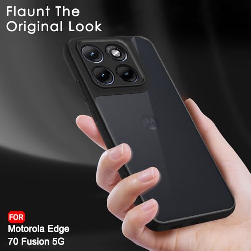 Image of TheGiftKart Hybrid Shockproof Back Cover Case for Motorola Moto Edge 70 Fusion 5G | Hard Back Cover Case for Moto Edge 70 Fusion 5G (PC & TPU, Translucent Smoke Matte Back, Black Sides)