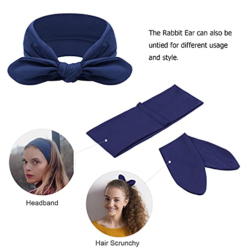 Dreshow 4 Pack Headbands For Women Bow Knotted Hair Band Facial Cloth Rabbit Ears Running Sport Elastic Hair Wrap #TOP2