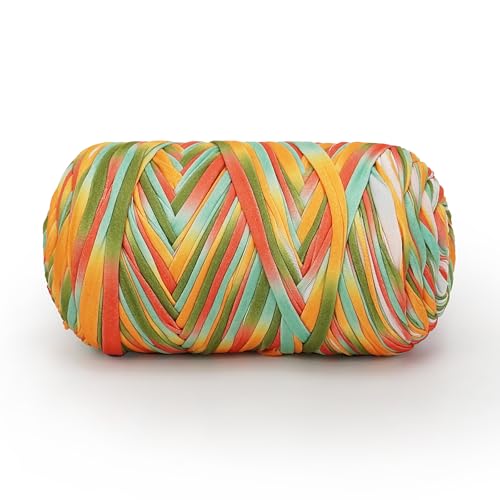 Image of 400g T Shirt Yarn, Tshirt Crochet Yarn for Crocheting Bag /Craft Project /Home Decor, 14.1oz /400g, 120yd /110m Crochet with Polyester Spandex Blend Stretch Fabric(Red&Cyan)