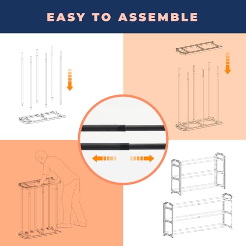 Image of Happhom 3-Tier Expandable Shoe Organizer - Space Saver Shoe Shelf with Smart Design for Closet, Entryway and Small Spaces, Dark Grey (CSR-01)