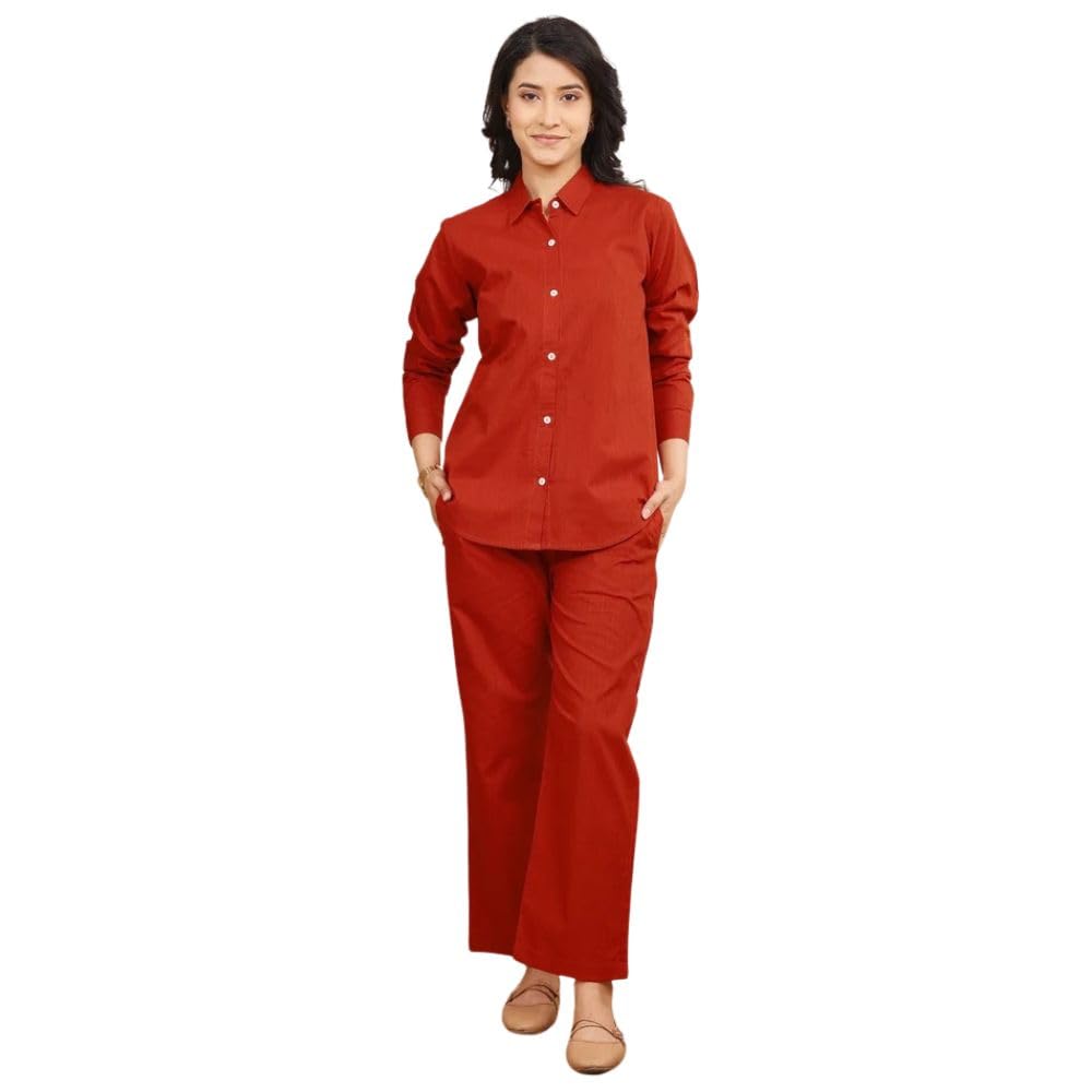 Rust Formal Collared Cotton Co-Ord Set-picture-50