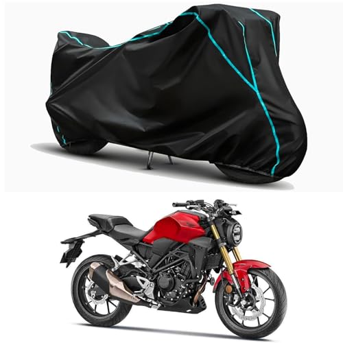 Image of Waterproof Bike Body Cover Compatible for | Honda CB300R | Taffeta Fabric, Sky Piping Design, Bottom Elastic Fit | Dustproof, Sun UV & Rain Protection for All Weather.