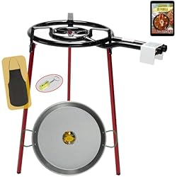 COMBOI - Kit Paellero de gas butano 40 cm, paellera de 46 cm, Soporte de 3 Patas, nivel, delantal, libro de recetas digital