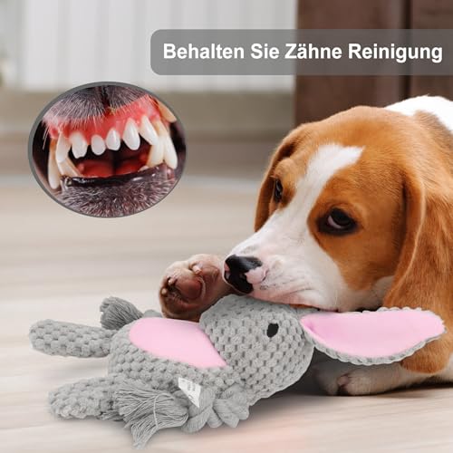 TONYFY Hundespielzeug, Hund Quietschspielzeug mit Knitterpapier, Plüschtier Hund Plüsch Kauspielzeug, Baumwollseil interaktives Spielzeug für Welpen, kleine, mittlere Hunde (Grauer Hase)