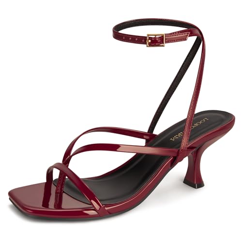 Image of Women's Kitten Heel Strappy Open Square Toe Thong Ankle Strap Heels for Wedding