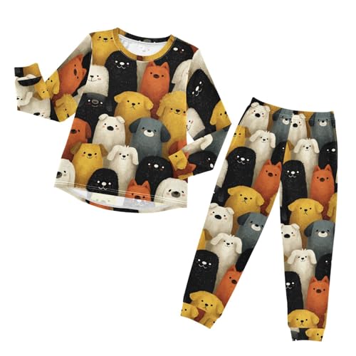 Long Sleeve Pajama Set for Girls Boys Kids,Cute Dogs Heads Pattern Comfy Nightwear Soft Loungewear,Family Matching PJs Underwear Set 3T
