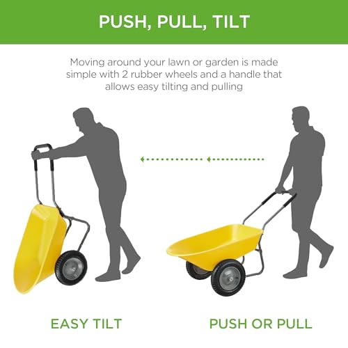 Image of Best Choice Products Dual-Wheel Home Utility Yard Wheelbarrow Garden Cart w /Built-in Stand for Lawn, Gardening, Construction - Yellow
