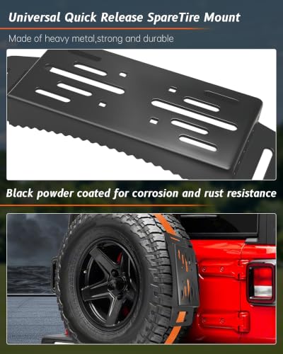 Image of 2 Pcs Universal Quick Release Spare Tire Mount, with Ratchet Strap and Vehicle Traction Boads Bracket, Steel, Fit for 30 inch-40 inch Diameter Tires | with Ratchet Strap and Vehicle Traction Boads Bracket, Steel, Fit for 30 inch-40 inch Diameter Tires