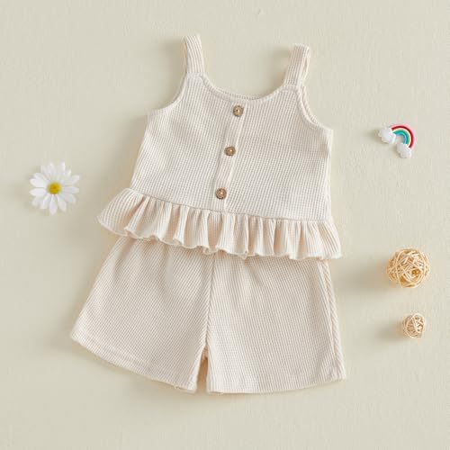 Image of Little Toddler Kids Girl Clothes Set 1-8 Years Summer Outfits Solid Color Tank Tops & Shorts