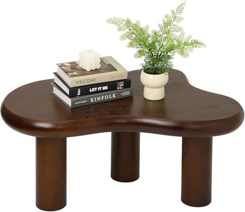 Image of Solid Wood Coffee Table for Living Room | Modern Low Center Table with Thick Round Legs | Wooden Tea Table Sofa Side Table for Home Decor